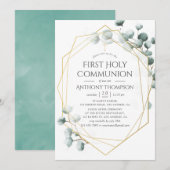 Eukalyptus Geometric First Holy Communion Einladung (Vorne/Hinten)