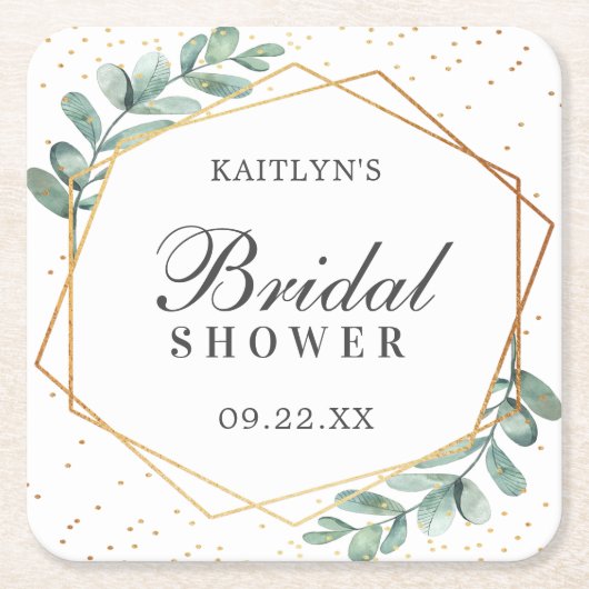 Eukalyptus Geometric Gold Foil Brautparty Rechteckiger Pappuntersetzer (Vorderseite)