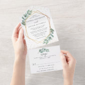 Eukalyptus Geometric Gold Foil Wedding All In One Einladung (Abreißen)