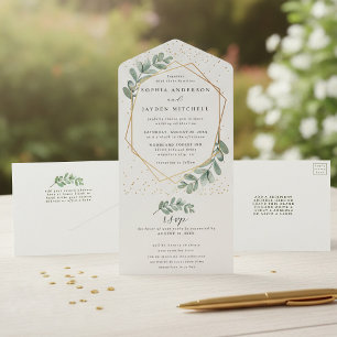Eukalyptus Geometric Gold Foil Wedding All In One Einladung