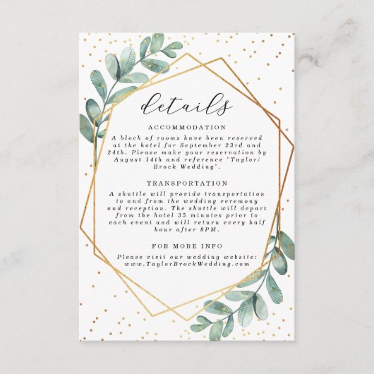 Eukalyptus Geometric Gold Foil Wedding Begleitkarte (Vorderseite)