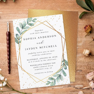 Eukalyptus Geometric Gold Foil Wedding Einladung