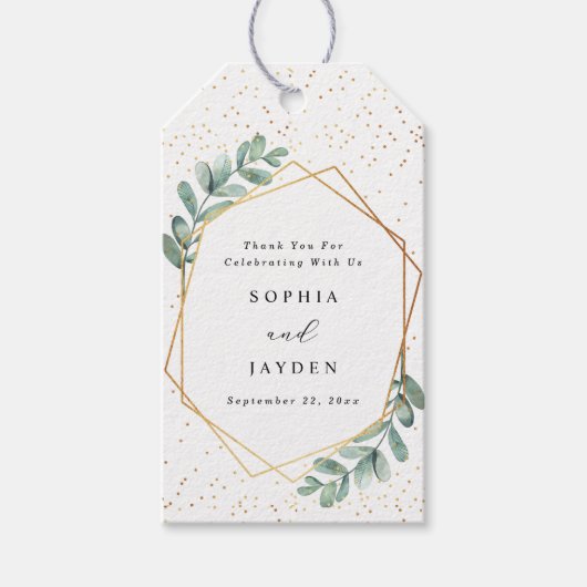 Eukalyptus Geometric Gold Foil Wedding Geschenkanhänger (Vorderseite)