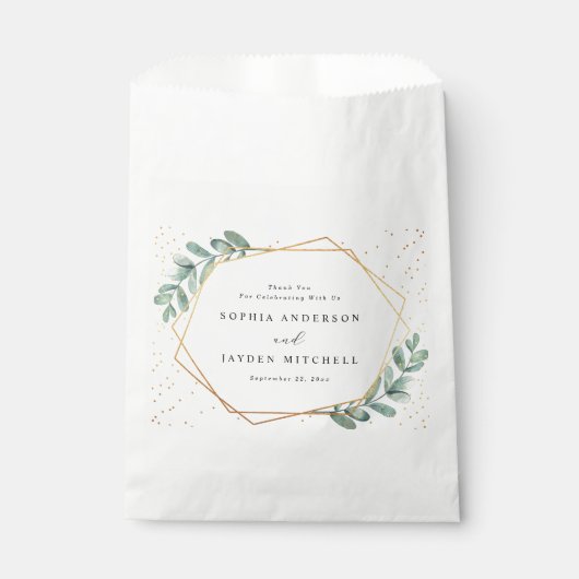 Eukalyptus Geometric Gold Foil Wedding Geschenktütchen (Vorderseite)