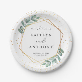 Eukalyptus Geometric Gold Foil Wedding Pappteller