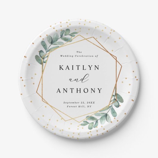 Eukalyptus Geometric Gold Foil Wedding Pappteller (Vorderseite)