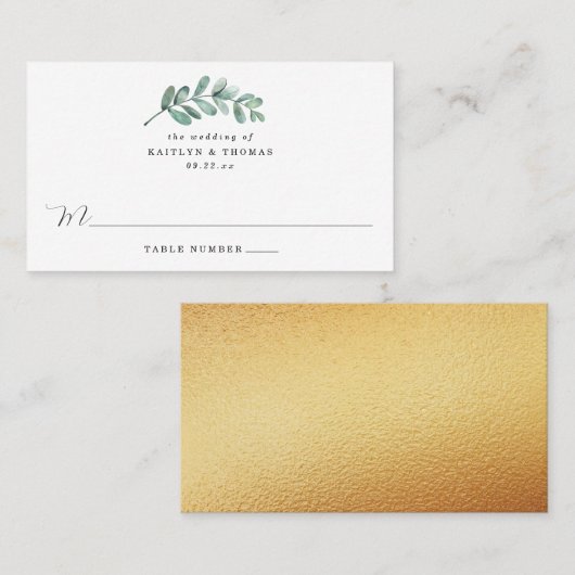 Eukalyptus Geometric Gold Foil Wedding Platzkarte (Vorne/Hinten)