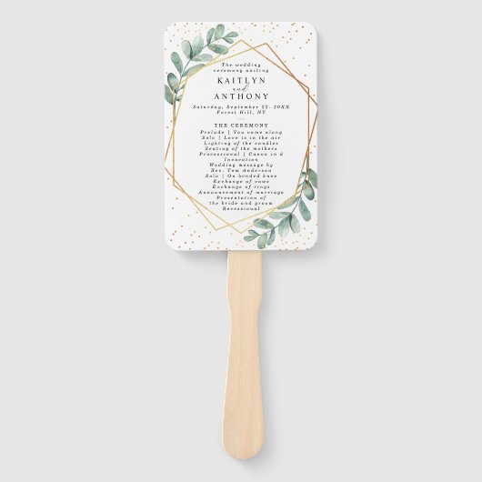 Eukalyptus Geometric Gold Foil Wedding Program Fächer (Vorderseite)