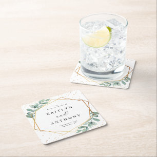 Eukalyptus Geometric Gold Foil Wedding Rechteckiger Pappuntersetzer