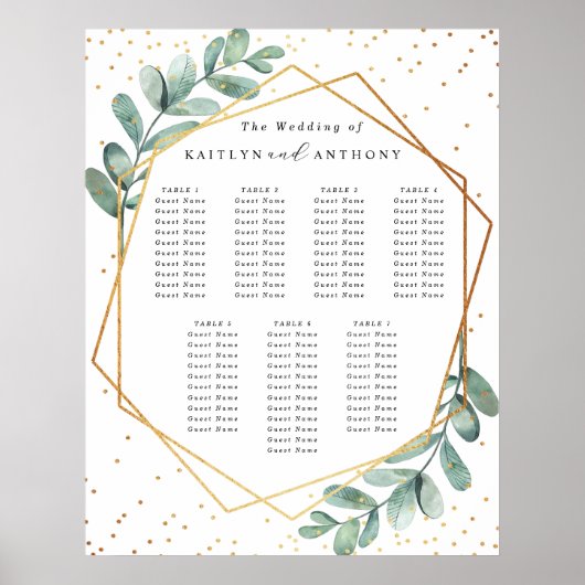 Eukalyptus Geometric Gold Foil Wedding Seating Poster (Vorne)