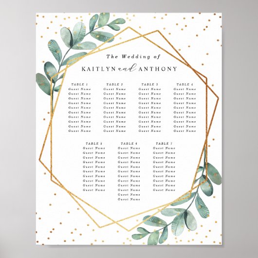 Eukalyptus Geometric Gold Foil Wedding Seating Poster (Vorne)