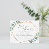Eukalyptus Geometric Gold Foil Wedding Vielen Dank Ankündigungspostkarte (Stehend Vorderseite)