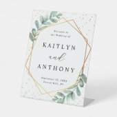 Eukalyptus Geometric Gold Foil Wedding Willkommen Sockelschild (Vorderseite)