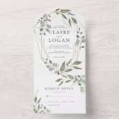 Eukalyptus Geometric Gold Frame Sage Green Wedding All In One Einladung (Innen Boden)