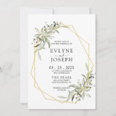 Eukalyptus Geometric Gold Frame Wedding Einladung (Vorderseite)