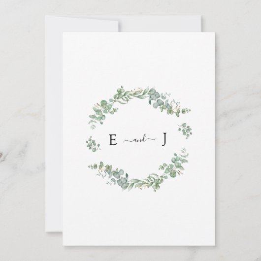 Eukalyptus Geometric Gold Frame Wedding Einladung (Rückseite)