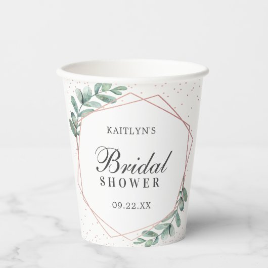 Eukalyptus Geometric Rose Gold Foil Brautparty Pappbecher (Vorderseite)
