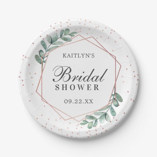 Eukalyptus Geometric Rose Gold Foil Brautparty Pappteller (Vorderseite)