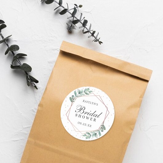 Eukalyptus Geometric Rose Gold Foil Brautparty Runder Aufkleber