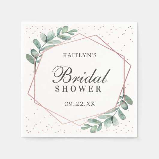 Eukalyptus Geometric Rose Gold Foil Brautparty Serviette (Vorderseite)