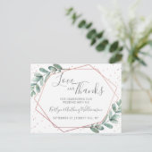Eukalyptus Geometric Rose Gold Foil Wedding Ankündigungspostkarte (Stehend Vorderseite)