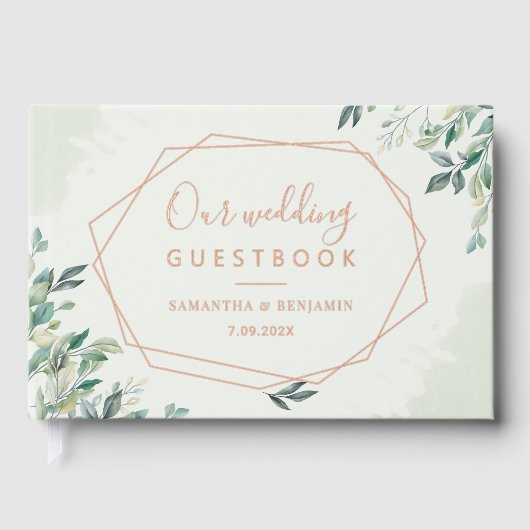 Eukalyptus Geometric Rose Gold Foil Wedding Gästebuch (Vorderseite)