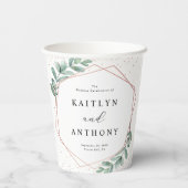 Eukalyptus Geometric Rose Gold Foil Wedding Pappbecher (Rückseite)