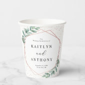 Eukalyptus Geometric Rose Gold Foil Wedding Pappbecher (Vorderseite)