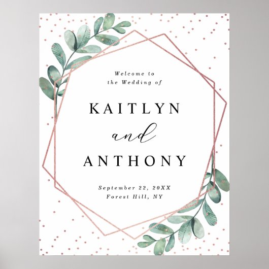 Eukalyptus Geometric Rose Gold Foil Wedding Poster (Vorne)