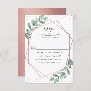 Eukalyptus Geometric Rose Gold Foil Wedding RSVP Karte