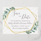 Eukalyptus Geometric Save the Date Real Folie Einladungspostkarte (Vorderseite)