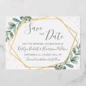 Eukalyptus Geometric Save the Date Real Folieneinladung (Vorderseite)