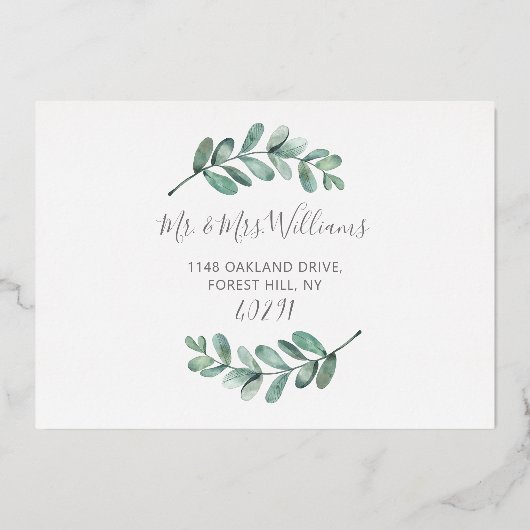 Eukalyptus Geometric Save the Date Real Folieneinladung (Rückseite)