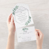 Eukalyptus Geometric Silver Foil Wedding All In One Einladung (Abreißen)