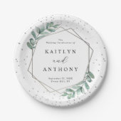 Eukalyptus Geometric Silver Foil Wedding Pappteller (Vorderseite)