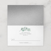 Eukalyptus Geometric Silver Foil Wedding Platzkarte (Außenseite Aufgefaltet)