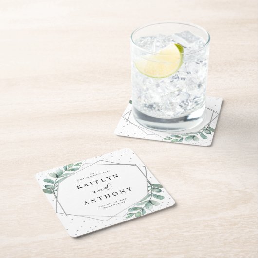 Eukalyptus Geometric Silver Foil Wedding Rechteckiger Pappuntersetzer (Vor Ort)