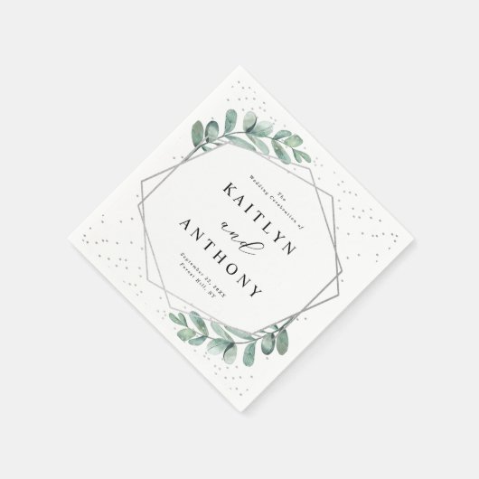 Eukalyptus Geometric Silver Foil Wedding Serviette (Ecke)
