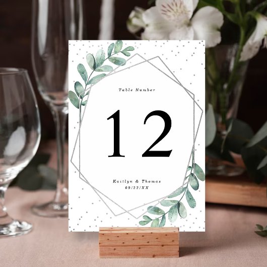 Eukalyptus Geometric Silver Foil Wedding Table Einladung