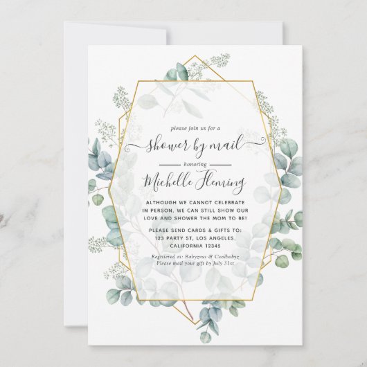 Eukalyptus Geometric Virtual Baby Dusche, E-Mail Einladung (Vorderseite)