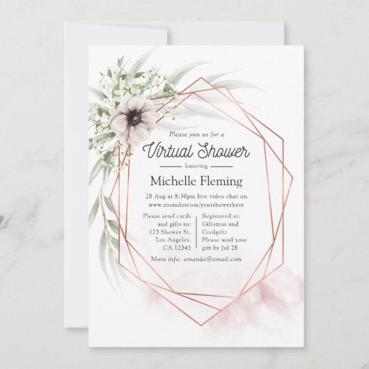 Eukalyptus Geometric Virtual Baby Dusche Einladung (Vorderseite)