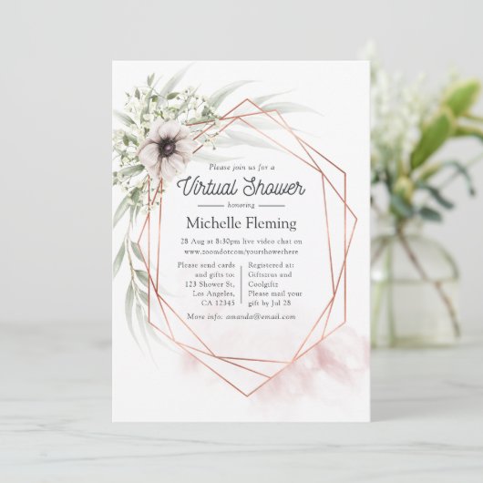 Eukalyptus Geometric Virtual Baby Dusche Einladung (Stehend Vorderseite)