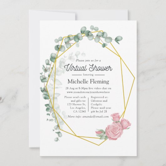 Eukalyptus Geometric Virtual Baby Dusche Einladung (Vorderseite)