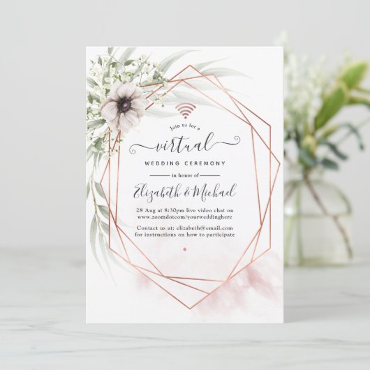 Eukalyptus Geometric Virtual Wedric Einladung (Stehend Vorderseite)