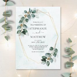 Eukalyptus Geometric Watercolor Foliage Wedding Einladung