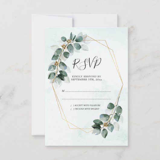 Eukalyptus Geometric Watercolor Foliage Wedding RSVP Karte (Vorderseite)