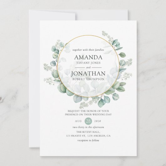 Eukalyptus Geometric Wedding Einladung (Vorderseite)