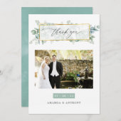 Eukalyptus Geometric Wedding Foto Dankeskarte (Vorne/Hinten)