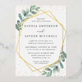 Eukalyptus Geometric Wedding Probe Dinner Real Folieneinladung (Vorderseite)