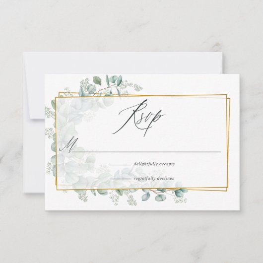 Eukalyptus Geometric Wedding RSVP Karte (Vorderseite)